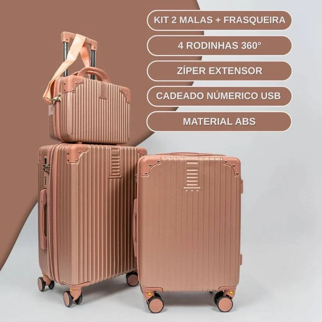 Kit de malas de viagem com frasqueira