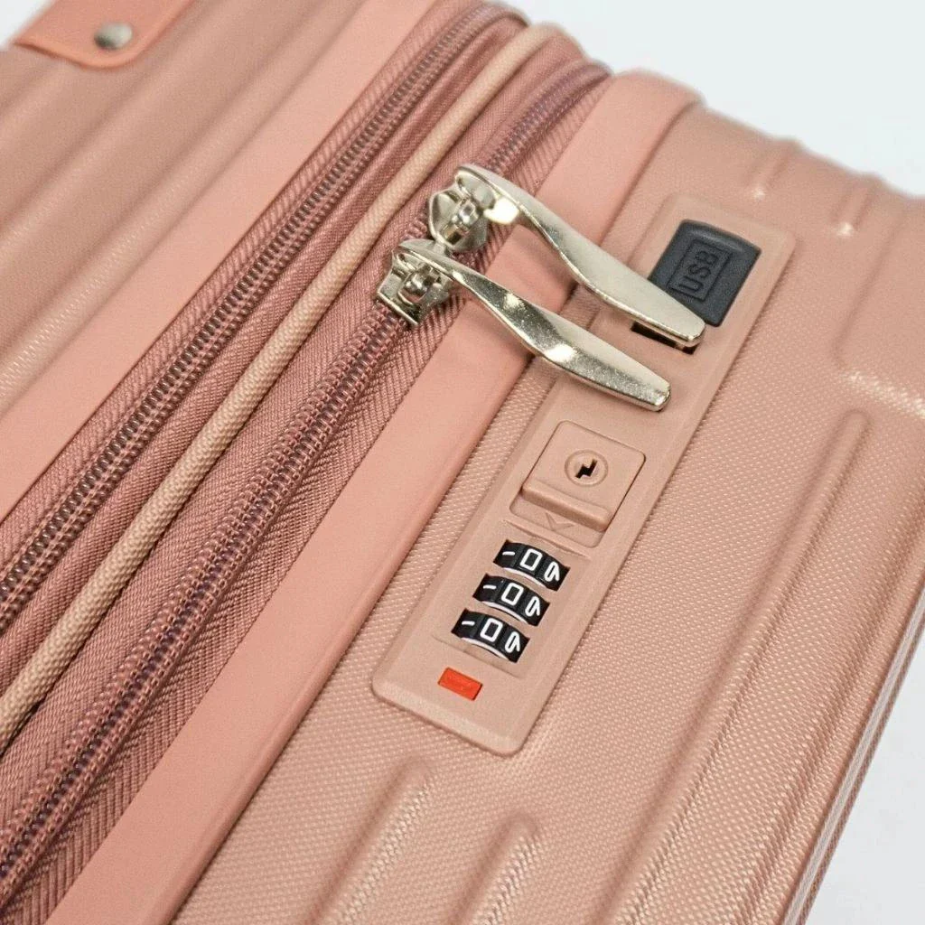 Detalhe da fechadura e zíper da mala